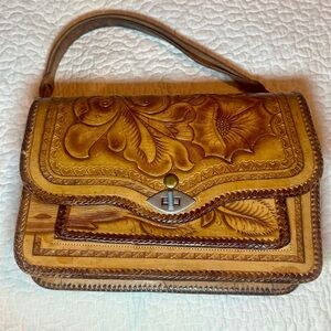 Hand tooled Leather Handbag with adjustable strap